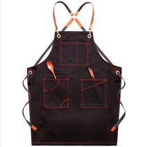 데님 가죽 스트랩 바리스타 앞치마 A_RD_75, 블랙, 1개