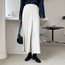 시크블랙 여성용 레스바 뒷밴딩 언발 플리츠 와이드 팬츠 PT8708K1B