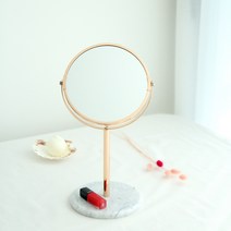 주앤지 마블 양면 확대 메이크업 탁상용 원형 거울, 화이트 + 로즈골드