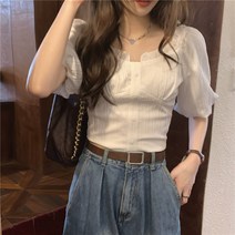 베키 프릴 뒷 스모크 벌룬 블라우스