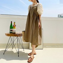 마이시즌 여성 마르 셔링 린넨 끈 원피스