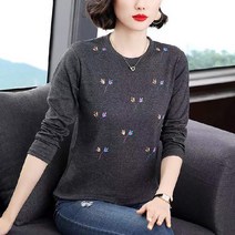 여성용 마켓A 플라워 라운드 넥 미시 티셔츠