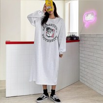 티탁 여성용 라운드넥 불독 프린팅 죠지기모원피스