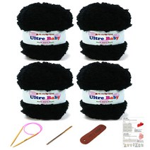 행복뜨기 울트라 베이비 뜨개실 4p + 줄바늘 8mm + 돗바늘 + 가죽 라벨 + 목도리 도안 4종 세트, 1054 검정, 1세트