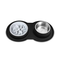 미스터추추 반려동물 실리콘 급체방지용 2구 식기, 블랙, 1개