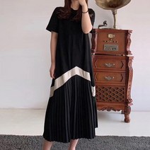 여성용 투톤 골지 롱 원피스