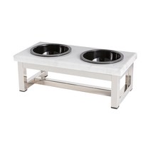 킹제시 반려동물 식탁 실버 밀러 프레임 비앙코카라라 세라믹 식기 JS-B, 블랙, 2개