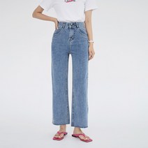 토마토팩토리 여성용 투버튼 스트레이트 와이드 청바지