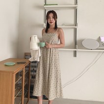 시크블랙 여성용 커스트 끈나시 플라워 패턴 원피스 OPS6816K18