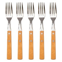 라온누리 내츄럴 우드 디너포크, 실버 + 브라운, 5개