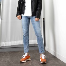 남성용 스키니핏 워싱 바이커 라인 청바지