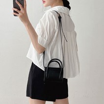 밀키버터 여성용 백 플리츠 퍼프 반팔 셔츠