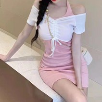 여성용 블랙101 제시스트 오프숄더 반팔 미니 원피스 B234WF00114