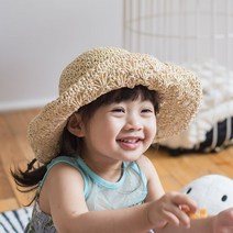 아동용 리본끈 밀짚 모자