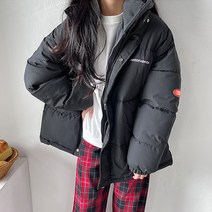 여성용 패치 이중 후드 오버핏 패딩