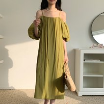 메리로지 퍼프 밴딩 스트랩 오프숄더 원피스