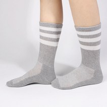 두발로 여성용 스포츠 메쉬 파일 쿠션 삼선 크루 삭스 양말 4켤레, 그레이