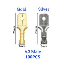 전선 커넥터 단자 접지선 와이어 100 개/묶음 2.8/4.8/6.3mm 암수 압착 금 황동/은 자동차 스피커 세트 암/수, [03] 2.8 200PCS, [02] Silver