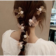 발레리나 미니 알진주 오간자리본 집게핀 10400