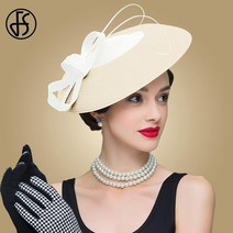 빈티지모자 볼캡 fs fascinators 블랙 화이트 웨딩 필박스 여성용 밀짚 페도라 블랙 와이드 여성 교회 드레스 sinamay 더비