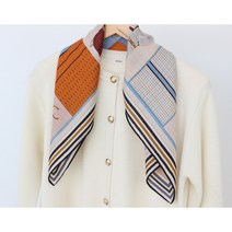 베이지 오렌지 양면 캐시미어 실크 사각 스카프 70 블링잇온