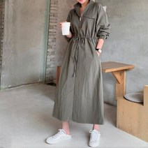 바스락 집업 허리 스트링 스포티 롱 원피스
