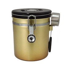 커피보관통 분쇄 원두 커피 보관용기 진공 밀폐용기Airtight Coffee Container Stainless Steel Vented Sea, 03 Gold