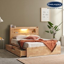 잉글랜더 라이언 LED 4단 원목 수납 침대(DH 7존 독립매트-Q), 내츄럴원목
