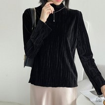 보들보들 겨울 여자 주름 벨벳 스판 반목 폴라 터틀넥 레이어드 티 블라우스