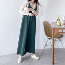 [아잉샵] 빅사이즈 뷔스티에 점프수트 브이넥 와이드 오버롤 팬츠
