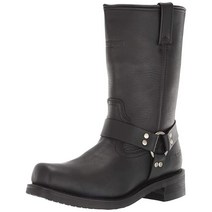 RIDETECS 33cm(13인치) 남성용 방수 바이커 라이딩 부츠 블랙 - 풀 그레인 오일 가죽 하네스 스트랩 포함 블랙. 10.5