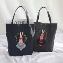 토끼자수 미니토트백 가벼운 손가방 보조가방 텀블러백