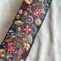 인도풍 한복 자수 레이스 끈, 회색꽃 50m x 6.5cm, 1개