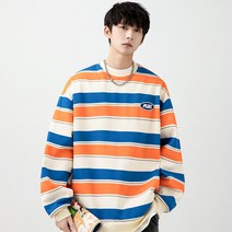 이유까까 남성용 PEACE 오버핏 스트라이프 맨투맨