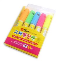DONG-A [DONG-A]동아 고체 형광펜 5색세트, 5색 세트 (주황+연두+하늘+핑크+노랑), 1개