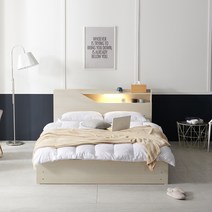 젬마 LED 리노 서랍 슈퍼싱글/퀸 침대프레임 (매트제외), 메이플화이트