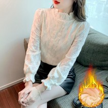 가 겨울 양양 기모 두꺼운 시폰 블라우스 패션 톱