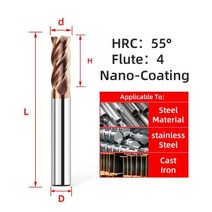 HRC55 4 플루트 합금 텅스텐 스틸 밀링 카바이드 엔드 밀 커터 커팅 도구 CNC 기계 코팅 플랫, 1pc HRC55 4F_d3xD4x50L