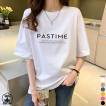 [오늘발송] 스타일아유 오버핏 면100% 반팔티 PASTIME 레터링 여성용 빅사이즈 박시 반팔티셔츠 반팔 티셔츠 자체생산[AYG6TS375A]