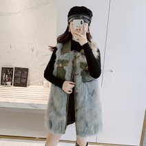 수입 밍크 조끼 퍼 베스트 자켓 명품 모피조끼 폭스 토끼 털조끼 인조 밍크조끼 디자인 감각 모피 여성용 중간 길이 유럽 스타일 여우 모피 흰색 겨울 코트 수