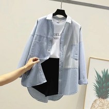 여자 청남방 블라우스 패션 스트 라이프 패치 워크 데님 셔츠 여성 봄 캐주얼 옷깃 싱글 브레스트 Chemise 진 Femme