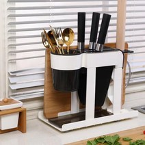 Ymeng 우드 칼 도마 꽂이 칼블럭 수저통 칼 가위 수저 도마 수납꽂이, 화이트