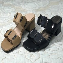 진슈즈 429 여성수제화 양가죽 오픈토 스트랩 뮬샌들 청키힐(5cm)+사은품