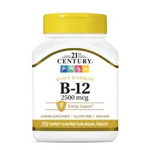 21세기센트리 퀵 디졸브 비타민 B-12 2500mcg 체리 서브링구얼 타블렛, 110개입, 1개