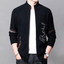 남자 슬림핏 스탠드 카라 래터링 집업 니트 카디건 요즘 기온별 날씨별 옷차림