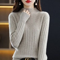 RONGYI100 울 여성용 하프 터틀넥 풀오버 슬림핏 드로운 가을 겨울 두꺼운 니트 스웨터 단색 긴 소매 상의