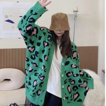 패턴 가디건 여성 가을 하운드 체크 니트 77 빅사이즈 오버핏 간절기 여자 라운드