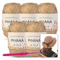 진텍스 모아나 뜨개실(40g)x5볼 + 모사용 코바늘 6/0호 + 리본햇 도안, 116_카라멜