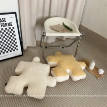 퍼즐 베개 쿠션 단색 붙박이의자쿠션 등방석 모찌 인테리어 의자 등받이 허리 거실, 흰색 + 노란색
