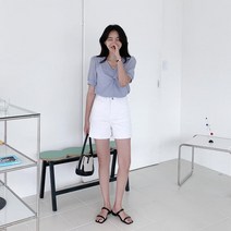 다잇템_패션 여자 펌킨 반팔 꼬임 소매 블라우스